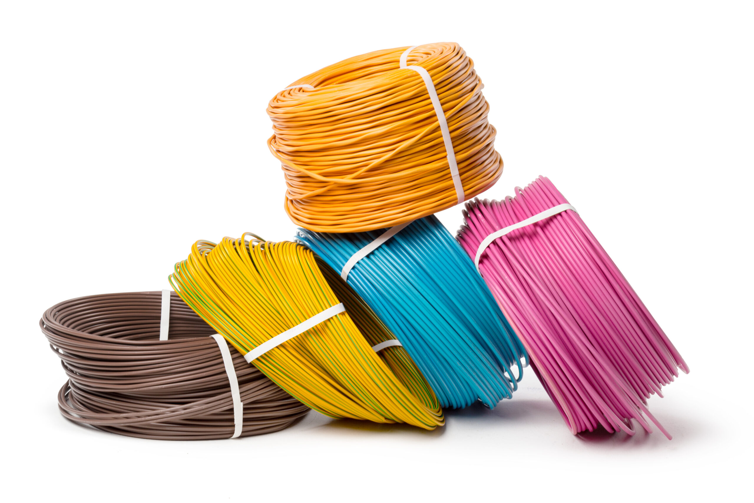 Home electrical cable, energy and technology equipment isolated on white