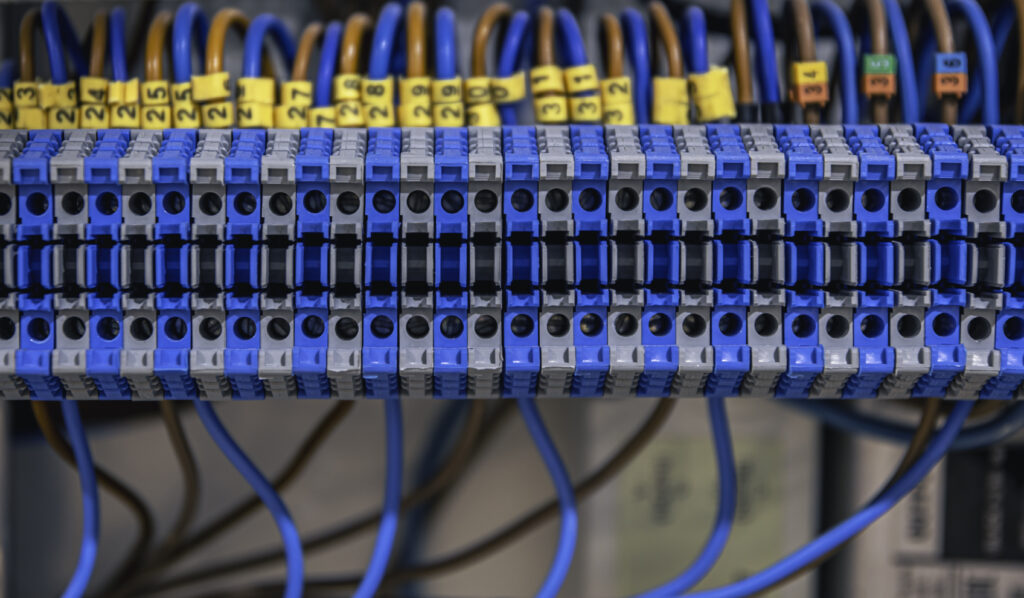 Electrical&electronics electrical panel with fuses contactors closeup